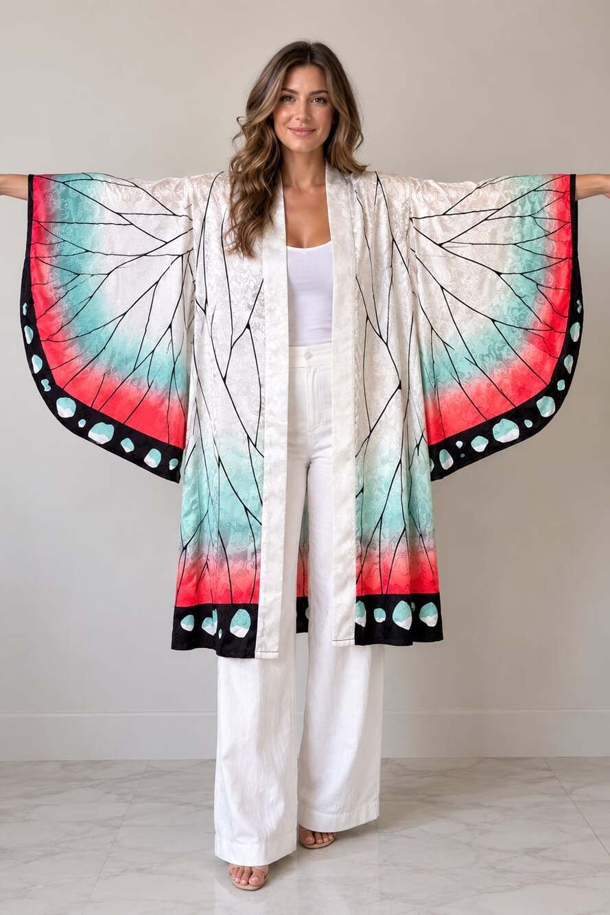 Women's Shinobu Kocho Demon Slayer Cosplay Kimono-Style Butterfly Wing Robe
